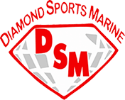 Logo of Diamond Sports Marine highlighting Lake Fork fishing and trophy bass, featuring a bold red DSM inside a diamond shape.